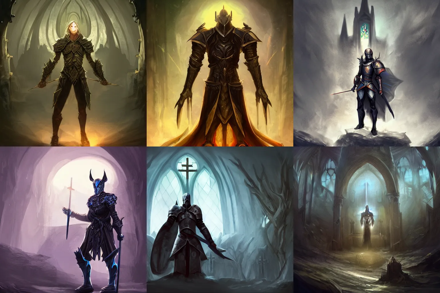Prompt: man standing in defensive pose, good anatomy, fantasy knight, magic armor, servant of dark moth, magic eyes, digital art, concept art, simulation, structure, fine, wide angle, natural light, volumetric, behind is a great church of magic