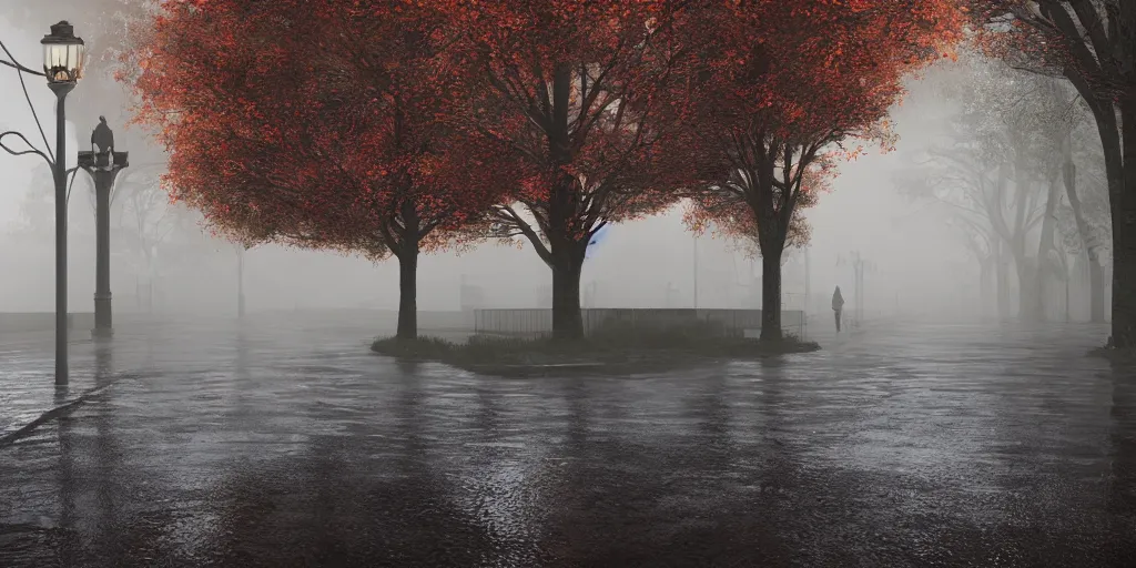 Prompt: silent hill in real life, streets, sombre, parked cars, overcast, blankets of fog pockets, rain, volumetric lighting, beautiful, autumn, sharp focus, 7 0 s visuals, ultra detailed, cgsociety