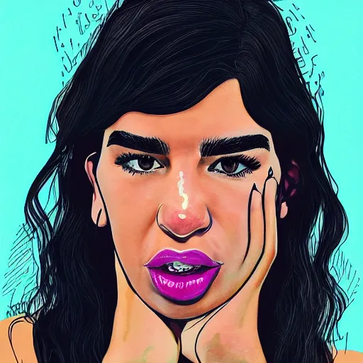 Image similar to caricature of dua lipa, professional, digital art, silly