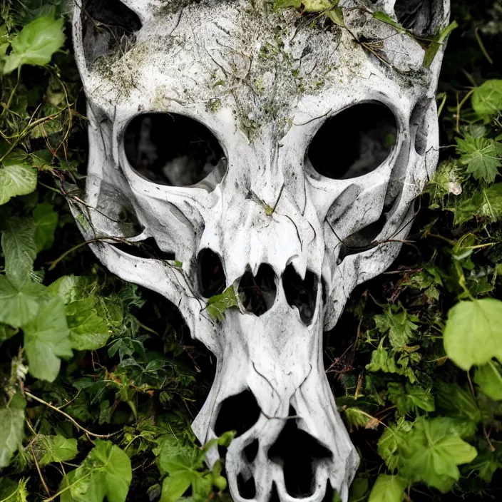 Image similar to overgrown foliage taking over a realistic furry wolf skull, close - up, 3 5 mm, f 1. 8, bokeh, beautiful, lens flare, emotional, sweet, flowers, detailed, picture, trending on artstation, award - winning, shiny, golden