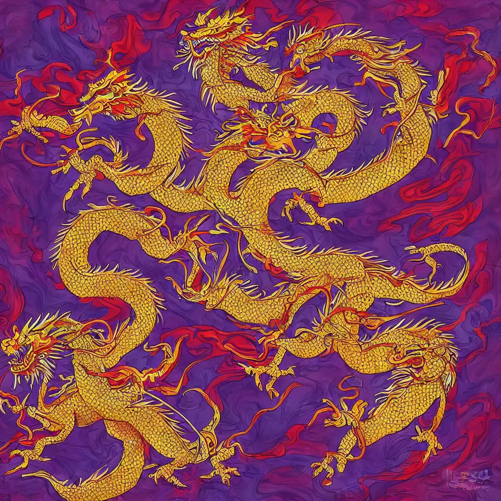 Prompt: beautiful epic traditional chinese dragon in harmonic colours, digital art