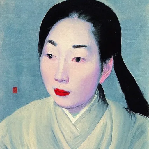 Image similar to “Chinese woman painted in the style of madame x by John singer Sargent”