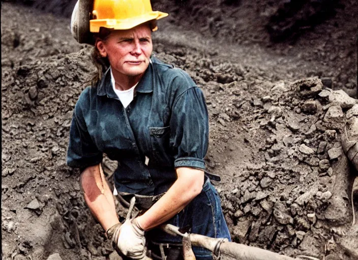 Image similar to 90's professional color photograph, A Very muscular coal miner woman