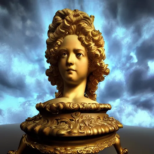 Prompt: baroque rococo vaporwave statue, trending on art station, 4k UHD, 8k, painting illustration, high detail, rendered in unreal engine, 3d render, god rays, volumetric lighting, award winning, photorealistic