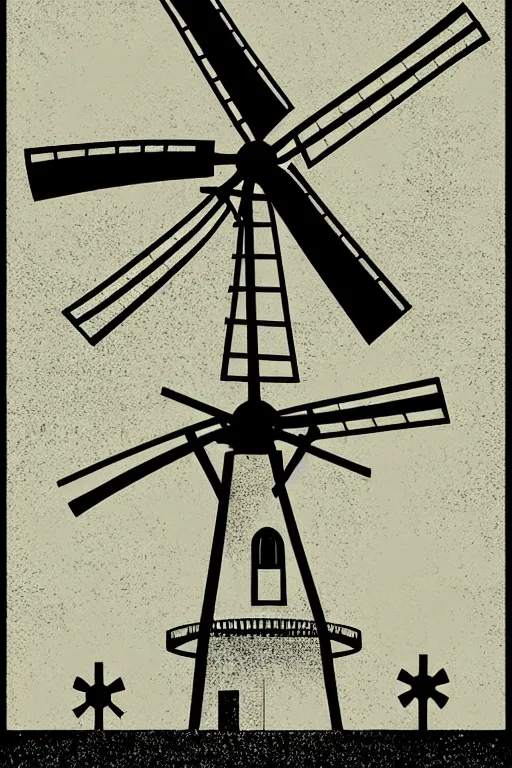 Image similar to minimalist boho style art of a an old windmill, illustration, vector art