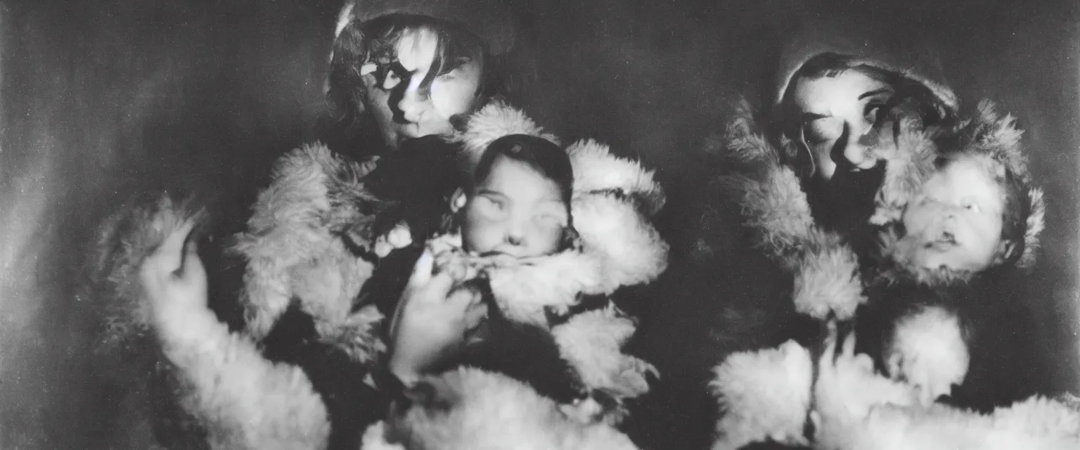 Image similar to weegee portrait of a woman holding a baby in the snow at night