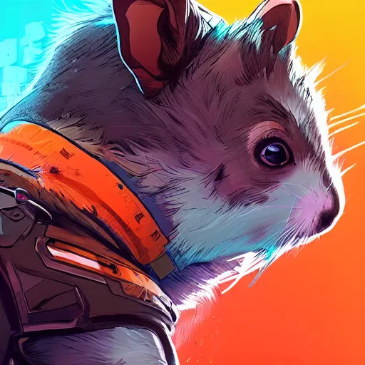 Image similar to crypto hamster as apex legends character, digital illustration portrait design, by android jones and greg rutkowski, retrowave color scheme, detailed, cinematic lighting, wide angle action dynamic portrait