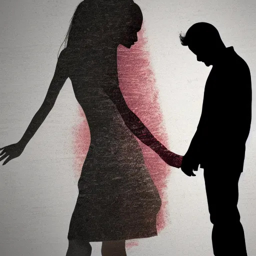 Prompt: a woman and man apart, silhouette, abstract, album art, melancholic,