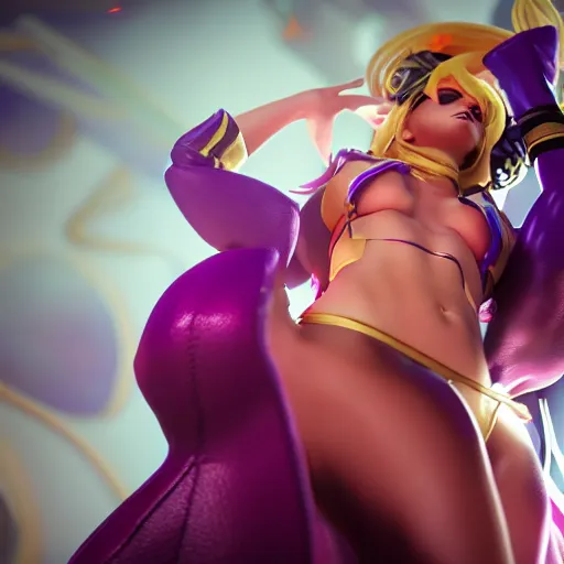 Image similar to still of pretty KDA More Miss Fortune (wild rift) close up in KDA More music video. 3d render, octane render, game art, realistic, highly detailed, trending on artstation, 4k, trending on artstation, pixar, cgsociety, unreal engine 5, redshift render, trending on artstation, blender, behance, cg