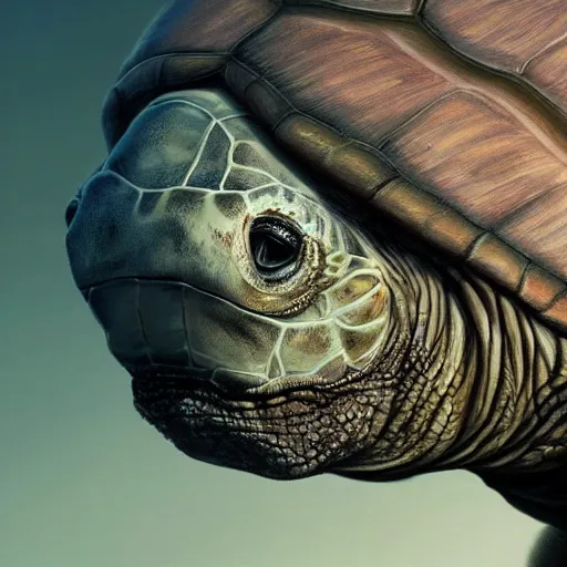 Image similar to zoomed in portrait of a hyper realistic mitch mcconnell as a turtle / tortoise, as an anthropomorphic turtle, painted by greg rutkowski, artgerm, beautiful lighting, masterpiece, epic, 4 k