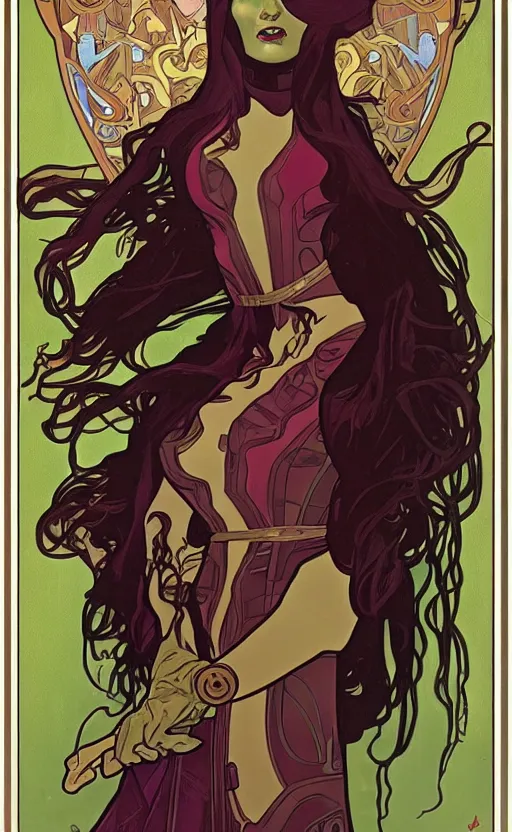 Image similar to gamora from guardians of the galaxy, by alphonse mucha. art nouveau. trending on artstation