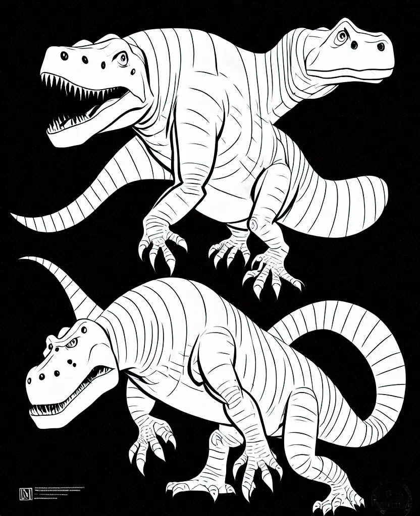 Image similar to one trex dinosaur, symmetrical, accurate, simple clean lines, black and white, coloring book, comic book, graphic art, line art, vector art, by martina matteucci, pavel shvedov, peter lundqvist, diane ramic, christina kritkou, artstation