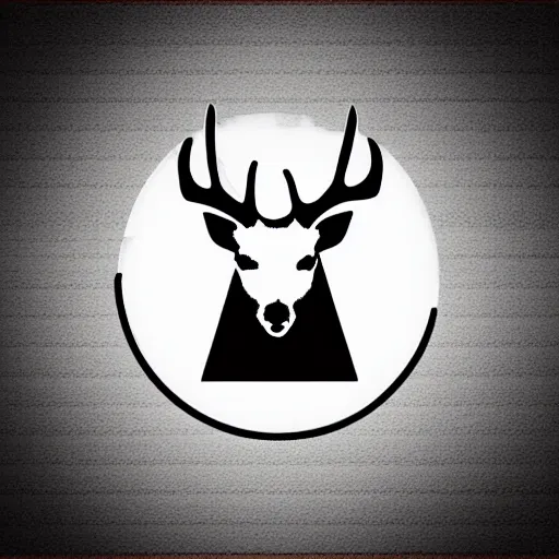 Image similar to logo for evil corporation that involves deer, retro synthwave style