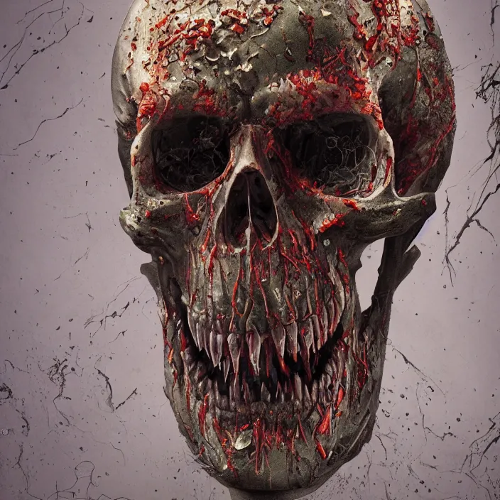 Image similar to portrait of a radioactive skull. razor sharp teeth. infected with zombie fungus. intricate abstract. intricate artwork. nightmare fuel. by Tooth Wu, wlop, beeple, dan mumford. octane render, trending on artstation, greg rutkowski very coherent symmetrical artwork. cinematic, hyper realism, high detail, octane render, 8k, iridescent accents