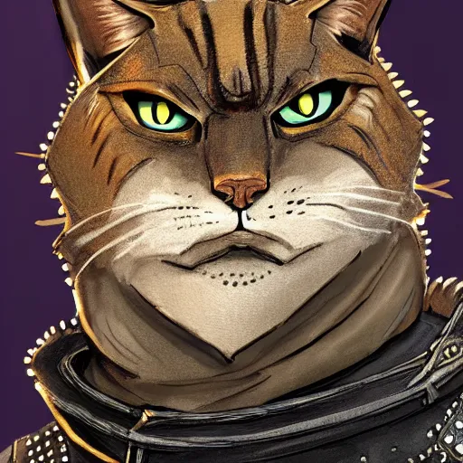 Image similar to d & d style portrait, tabaxi male in studded leather.