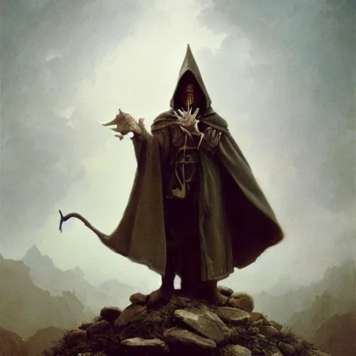 Image similar to pale man wearing dark cloak, portrait, funny artwork, close shot, round face, fantasy artwork, dnd, by karl spitzweg, whimsical