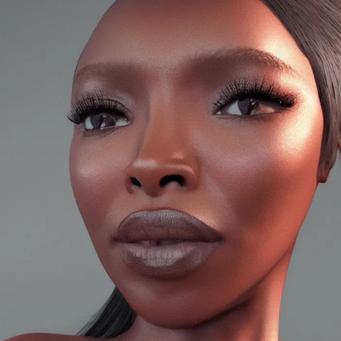 Image similar to Naomi Campbell by Laura Wheeler Waring. details, smooth, sharp focus, illustration, realistic, cinematic, artstation, award winning, rgb , unreal engine, octane render, cinematic light, macro, depth of field, blur, red light and clouds from the back, highly detailed epic cinematic concept art CG render made in Maya, Blender and Photoshop, octane render, excellent composition, dynamic dramatic cinematic lighting, aesthetic, very inspirational, arthouse.