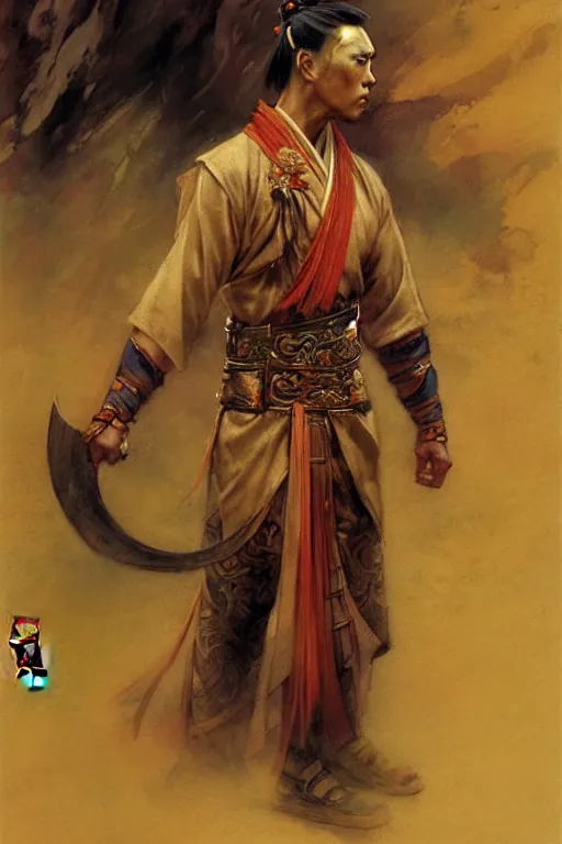 Image similar to wuxia, male, character design, ancient china, colorful, painting by gaston bussiere, craig mullins, j. c. leyendecker, tom of finland