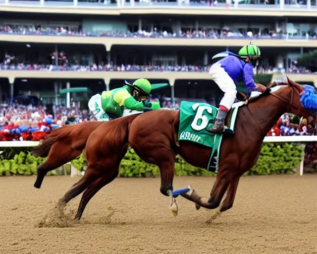 Prompt: Philly Phanatic wins the Kentucky Derby in a photo finish