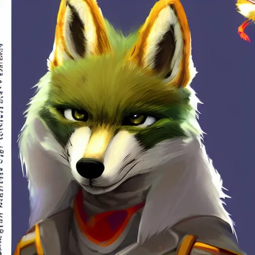 Prompt: a portrait of fox mccloud from star fox with a white mohawk, artstation, greg rutkowski, gregory manchess, greg hildebrandt, concept art, furry furaffinity, fox mccloud with a white mohawk