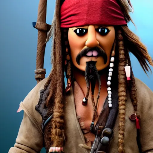 Image similar to A still of Jack Sparrow as a muppet, 4k, photograph, artstation, trending, award winning, epic lighting, featured