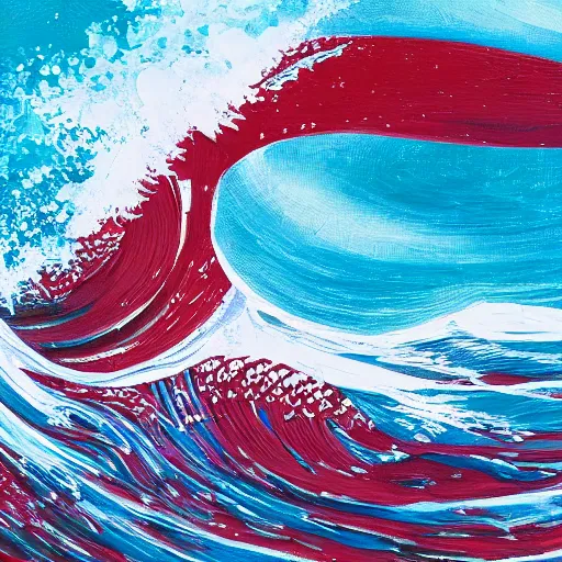 Image similar to beautiful ocean wave, composed of red and white baseballs, oil on canvas, dreamlike