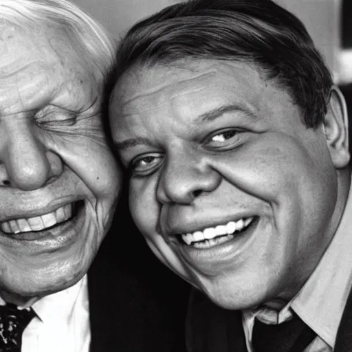 Image similar to smiling David Attenborough holding up Gary Coleman by the head,