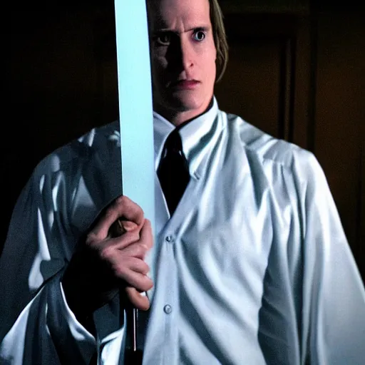 Prompt: arthas menethil as the american psycho, cinematic still