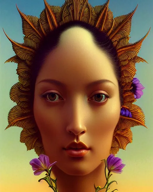 Prompt: a bird, unusual beauty, flowers and plants, emotionally evoking symbolic metaphors, head in focus, fantasy, ornamental, intricate, elegant, sensual, highly detailed digital painting, artstation, concept art, painterly, golden ratio, sharp focus, illustration, art by John William Godward and Boris Vallejo and Zdzisław Beksiński,