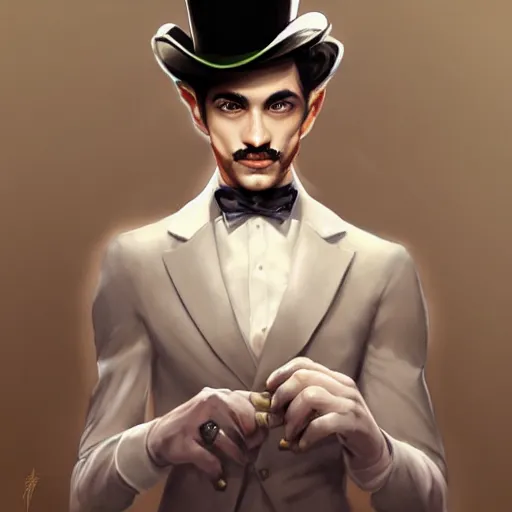 Image similar to luigi wearing a top hat, painted by wlop, artgerm