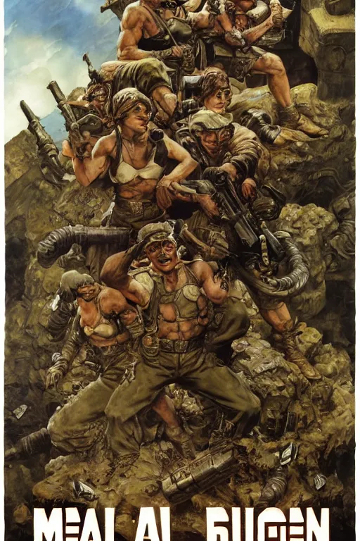 Prompt: Movie poster of Metal Slug , Highly Detailed, Dramatic, A master piece of storytelling, by frank frazetta, ilya repin, 8k, hd, high resolution print