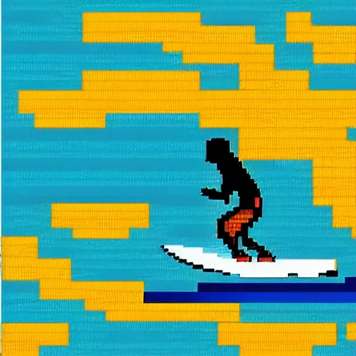 Image similar to a surfer. sun and sea. colorful. pixelart.