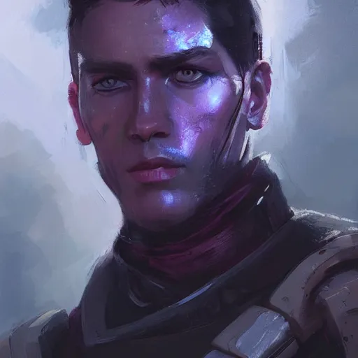 Image similar to portrait of a man by greg rutkowski, a soldier of the galactic dominion, wearing a purple tactical gear, star wars expanded universe, highly detailed portrait, digital painting, artstation, concept art, smooth, sharp foccus ilustration, artstation hq