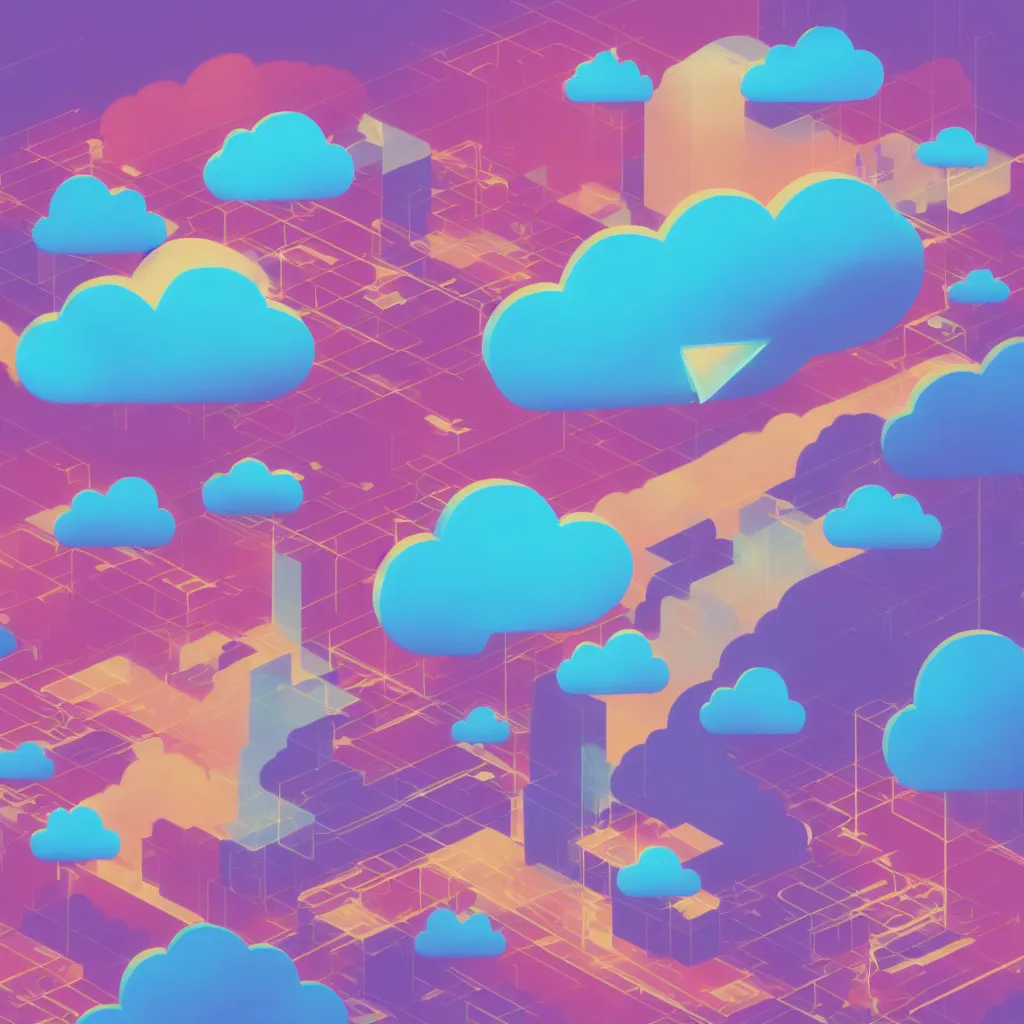 Image similar to a simple micro-service deployed to a public cloud, security, attack vector, trending on Artstation, painting by Jules Julien, Leslie David and Lisa Frank, muted colors with minimalism