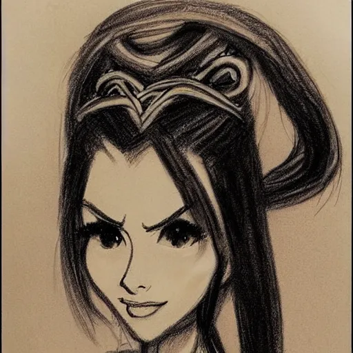 Image similar to milt kahl sketch of victoria justice with tendrils hair style as princess padme from star wars episode 3