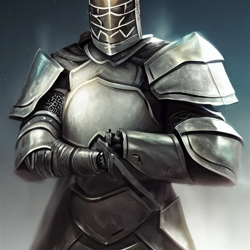 Prompt: armored knight hold a luminance white bird carefully, atmospheric, no helmet, concept art