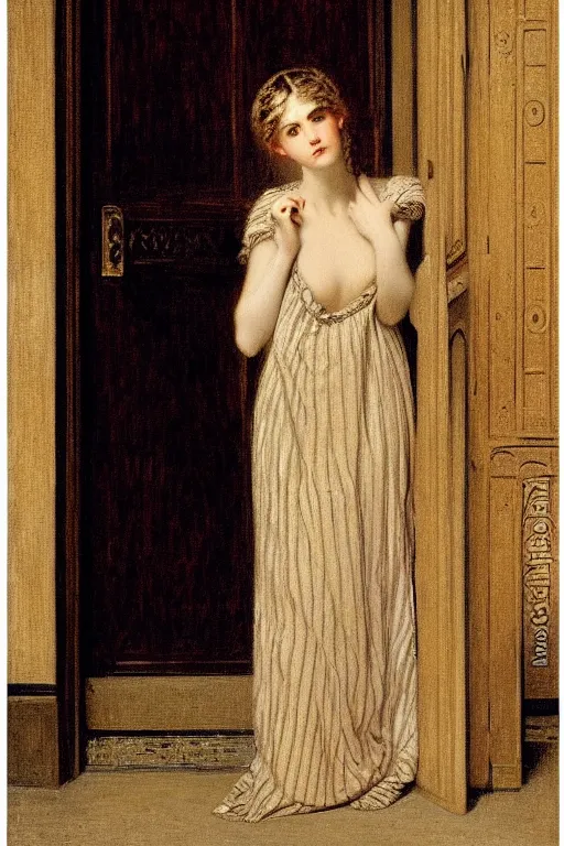 Prompt: girl under moonlight by auguste toulmouche and vittorio reggianini, dark lighting, perfectly detailed eyes, beautiful hands, pale skin, blonde hair, leaning on door, dreamy mood to the painting - n 6