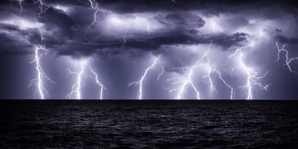 Prompt: a huge maelstrom with lightning bolts, moody lighting, 8 k