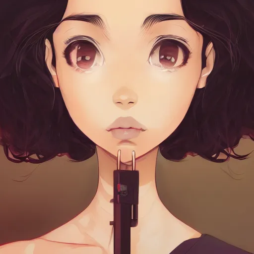 Prompt: a beautiful woman with a soft smile and afro hair , dark brown hair and tan skin, dark brown eyes, city landscape, 4k, anime key visual, lois van baarle, ilya kuvshinov, rossdraws, artstation