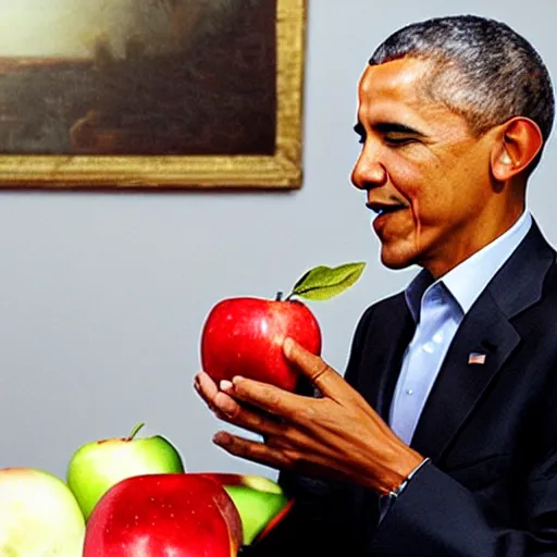 Prompt: barack obama eating an apple, eating, red apple, eating, eating, eating