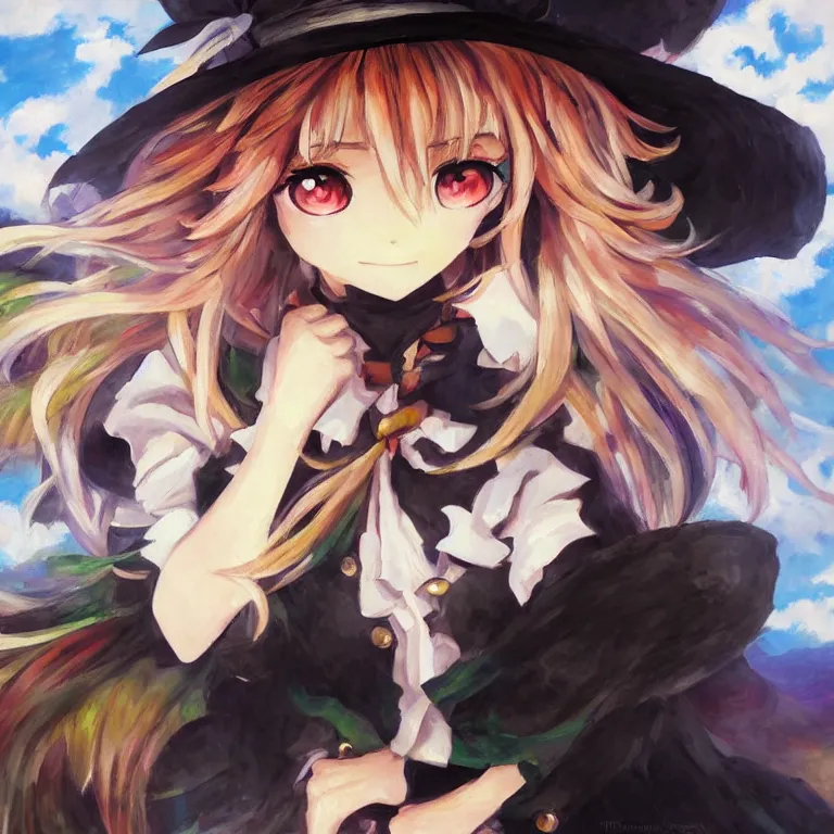 Image similar to beautiful oil painting of Marisa kirisame from touhou project