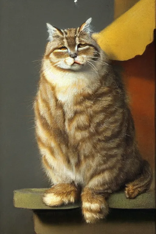 Prompt: a portrait shot of a Pallas's Cat smoking a cigarette on a balcony, French style, highly detailed, oil on canvas, 8k resolution, A Painting by Rembrandt