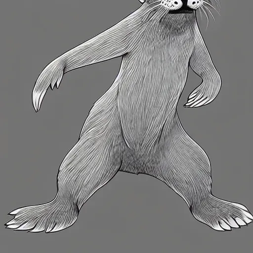 Image similar to stylized digital line art expressive furry art painting by blotch and rukis of an anthro otter full body