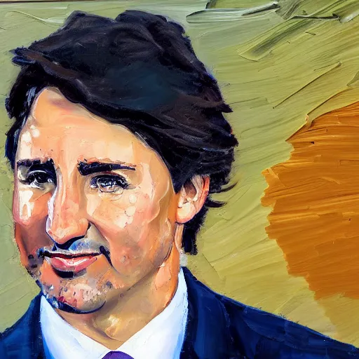 Prompt: palette knife oil painting of justin trudeau