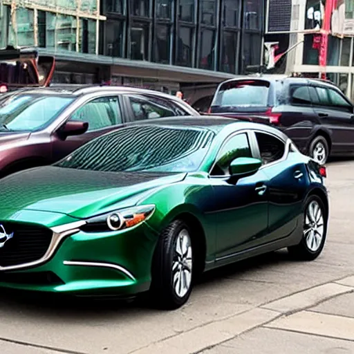 Prompt: a mazda with a starbucks logo on it