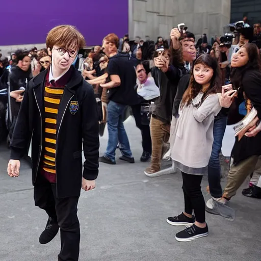 Prompt: attractive harry potter at the iphone launch event, photographed by the daily mail, photograph, canon mark ii, f / 1. 2, 8 k, trending on twitter