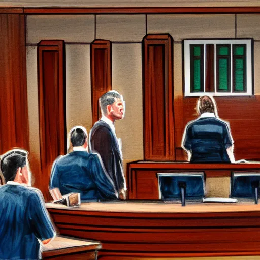 Image similar to courtroom art of the defendant, digital art