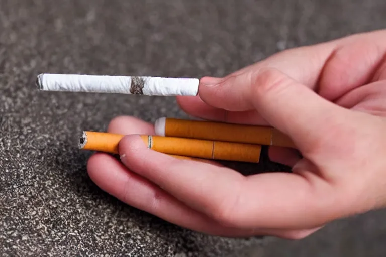 Image similar to Close-up of cigarette in five fingers, thin soft hand holding cigarette, hyper realistic, natural