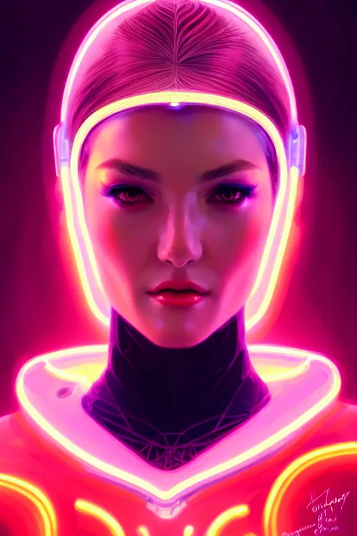 Image similar to portrait of female humanoid from 6 0 s era, intricate, elegant, cyber neon lights, highly detailed, digital painting, artstation, glamor pose, concept art, smooth, sharp focus, illustration, art by artgerm and greg rutkowski