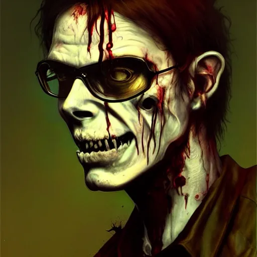 Image similar to young andrew eldritch as a zombie, 7 days to die zombie, gritty background, fine art, award winning, intricate, elegant, sharp focus, cinematic lighting, digital painting, 8 k concept art, art by michael hussar, art by brom, art by guweiz and z. w. gu, 8 k